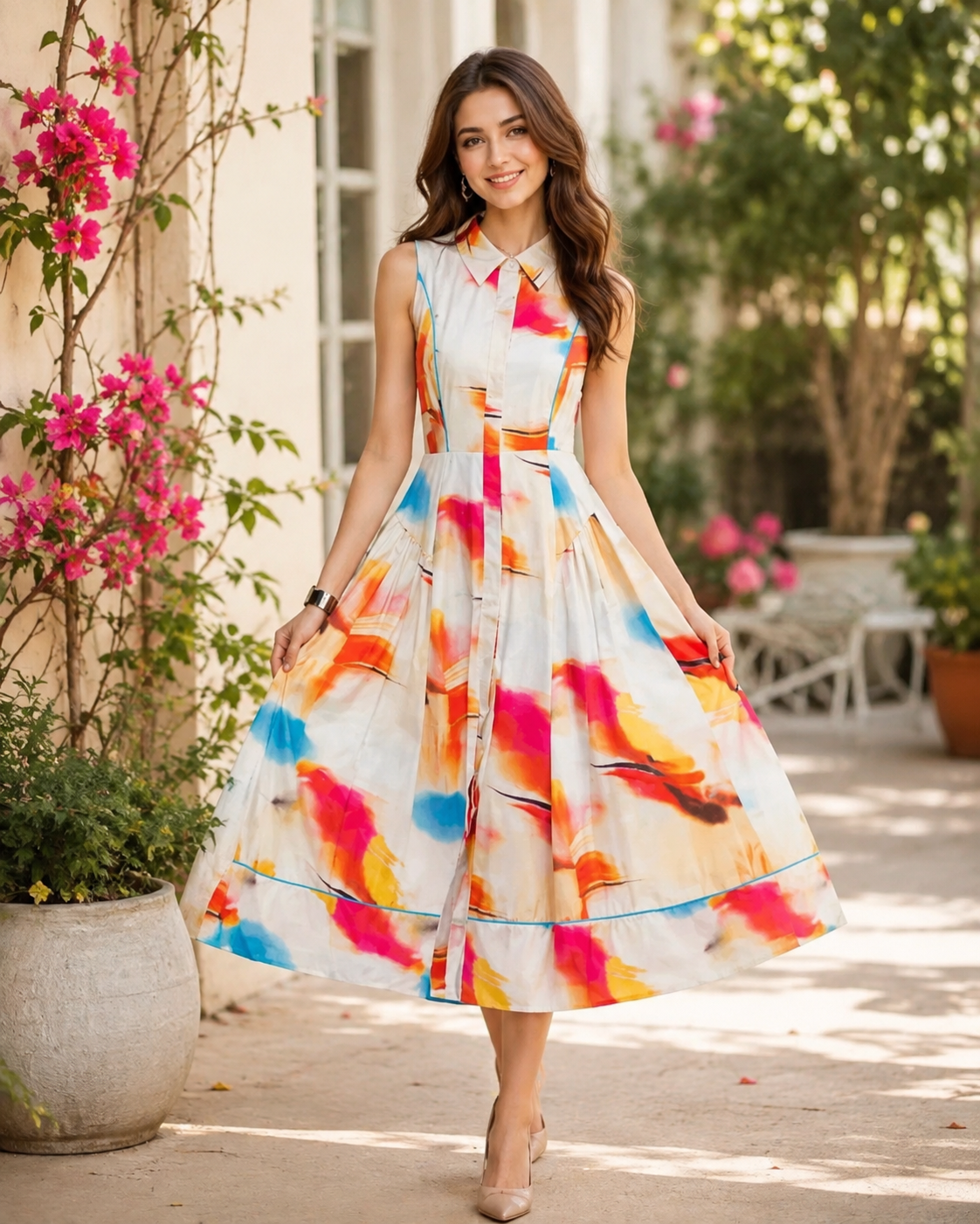 Elegant Printed Draped Evening Dress