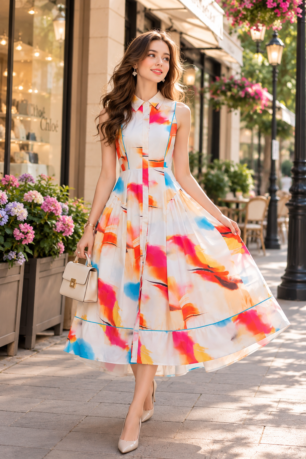 Elegant Printed Draped Evening Dress